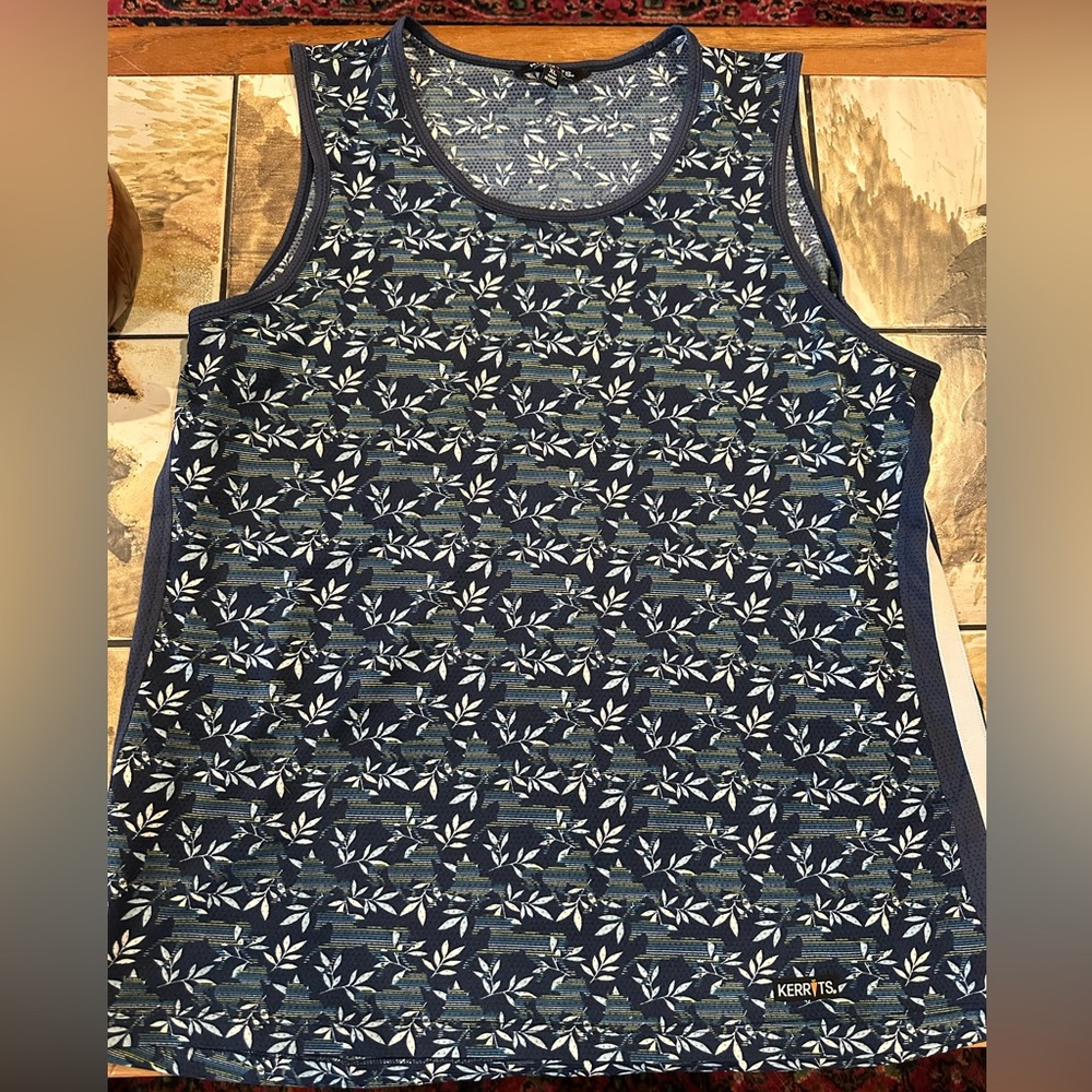 Kerrits Dark Blue Leaf Pattern Tank Top